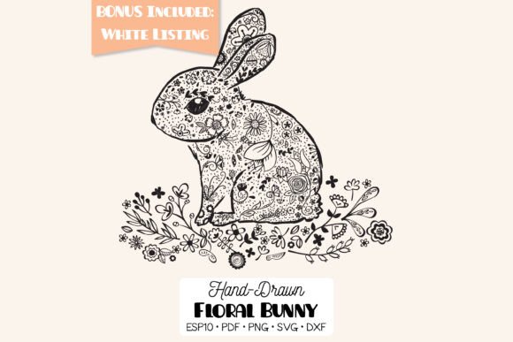 Download Floral Bunny with Wreath | Hand Drawn - Hand drawn Collection