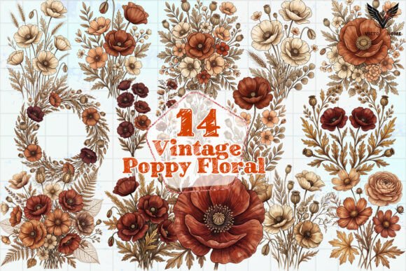 Download Vintage Poppy Floral Clipart PNG - Floral clipart Collection