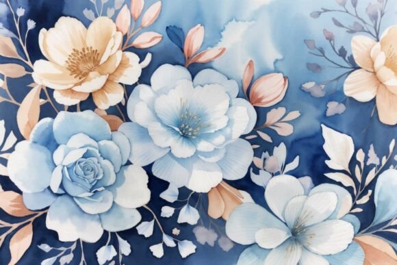 Download Soft Blue Watercolor Floral Background - Background Collection