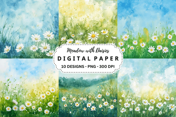 Download Meadow with Daisies Backgrounds Bundle - Background Collection