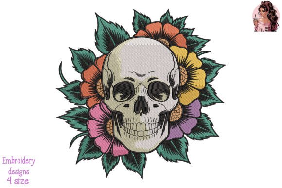 Download Skull with Flowers Embroidery - Premium Resources